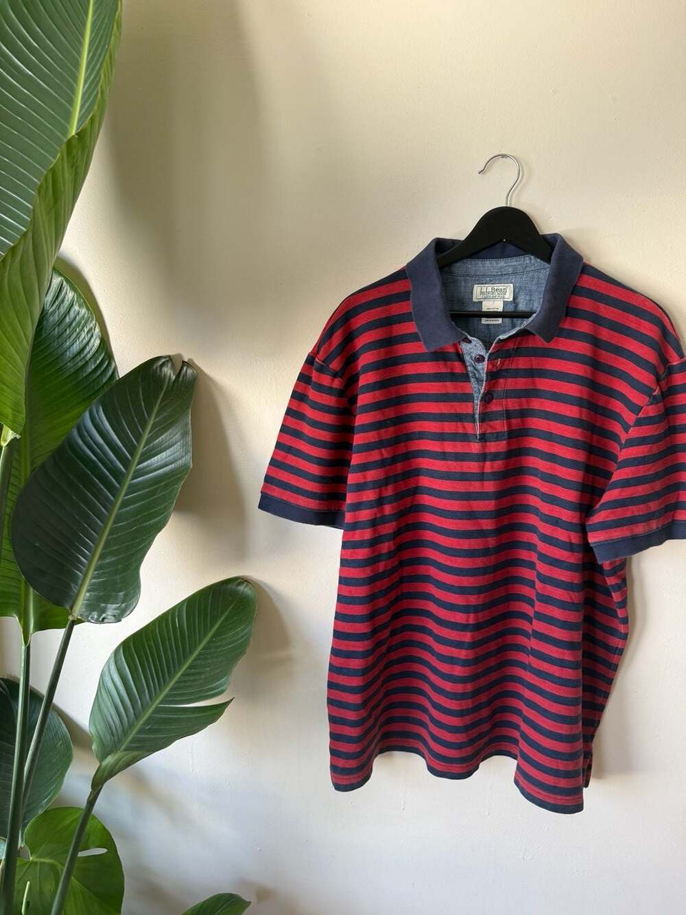 L.L. Bean Casco Bay Polo Striped Short Sleeve Shirt XL-REG Red Navy